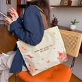 Off-white large canvas tote bag with cartoon animal prints and brown straps - Four Bears