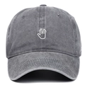 Vintage grey washed denim baseball cap with white palm embroidery on a white background - Adjustable / Gray