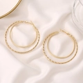 Boucles d'oreilles créoles dorées à double couche avec texture torsadée et fini mat - Double Torsade / Créole Double Torsadée Or (S351)
