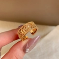 French style 18K gold plated braided cross ring with central zircon stone - Vintage Twisted Rope Woven Hollow Style (53# Gold)