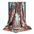 Bohemian paisley print satin silk scarf 90x90cm elegantly draped on a metal frame - 90x90cm / Beige