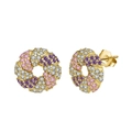 Gold plated S925 sterling silver stud earrings with multi-color zircon stones - Gold Tri-Color Zirconia Spiral Studs / Gold Spiral