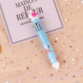 Cute light blue 10-color ballpoint pen featuring a pink flamingo topper for students - Blue Pen White Flamingo