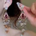 Boucles d'oreilles vintage en or avec pierres en cœur et pompons de cristal bohème - 38# Boucles d'oreilles gland perles de verre strass rose doré (aiguille en argent)