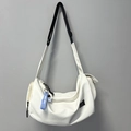 White crescent sports bag with black wide strap and blue astronaut charm - White + Astronaut