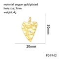 Detailed specs of a 20x30mm gold-plated heart pendant featuring Amour engraving - P01942-Amour Letter Gold Heart