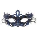 Elegant laser-cut butterfly masquerade mask with blue glitter and sparkling silver rhinestones - Blue
