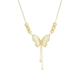Elegant gold butterfly pendant necklace with beads and long tassels on white background - Butterfly Style (LI360)