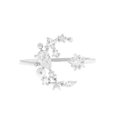 Adjustable silver crescent moon and star ring with sparkling zircons and pearl - Silver Star Moon Pearl (JZ00158白k)