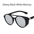Steampunk round sunglasses in glossy black frame with silver mirrored lenses - Bright Black / Silver