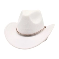 Chapeau de cowboy en laine blanche avec une bande décorative en strass brillants - Petit Strass Large / Blanc