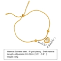 Pulsera ajustable de acero inoxidable chapada en oro de 18K con colgante de corazón - Dorado-Corazón de Concha(BR-1200G)