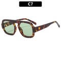 Fashionable retro tortoiseshell sunglasses with green lenses and wide frame C7 - Leopard Green Lens