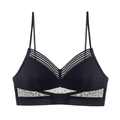 Black U-shaped backless mesh bralette with polka dot details and thin shoulder straps - XL / Black