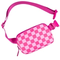 Pink checkered waterproof running waist bag with adjustable strap and buckle closure - Rose Red Checkerboard