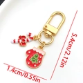 Christmas keychain with candy cane and glove charms in gold finish and red enamel - LS582-Christmas Candy Glove U-shaped Keychain