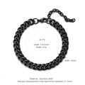 Black plated stainless steel Cuban link bracelet with lobster clasp and extension chain - SL-7 / Black