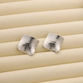 Square silver stud earrings with handcrafted hammered texture and minimalist design - R188 Leather Texture Square Steel / Steel