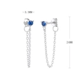 Detailed view of silver S925 chain earrings with 3.3mm blue cubic zirconia stones - Silver Plated 925 Silver - Blue Zirconia