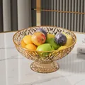 Fruttiera in vetro oro trasparente diametro 26 cm con elegante trama a rombi - Oro Ambra
