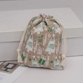 Christmas burlap drawstring bag with festive green trees and Merry Christmas print - 10*14cm / Linen Christmas Tree Style