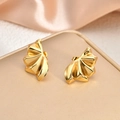 Golden fan-shaped pleated stud earrings in 18K gold plated stainless steel - EH078-Fan Pleated Wave