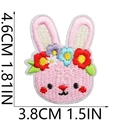 Pink bunny embroidery patch with flower detail showing dimensions 3.8cm x 4.6cm - Pink Rabbit Head