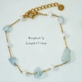 Detail showing 2.7g stainless steel chain with blue natural stones and white pearls - Light Blue Stone Style (3026) / Gold
