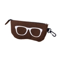Dark brown felt glasses pouch with white frame print and plastic swivel hook - Brown Felt Glasses Bag