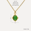 Collar de acero inoxidable chapado en oro de 18K con colgante ovalado de piedra verde - Estilo de Ojo de Gato Ovalado Verde (ZXG1601)