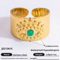 18K gold plated stainless steel wide ring with green turquoise evil eye design - Green Wide Evil Eye Style (JZ21361C)
