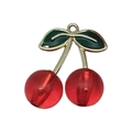 DIY cherry pendant charm with golden leaf and translucent red beads for jewelry making - Transparent Red 3D Cherry 27x23mm