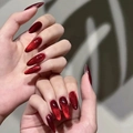 Deep wine red cat-eye almond press-on nails with shimmering magnetic aurora effect - Wine Red Cat Eye Almond Nails (JP3141-Glue Model)