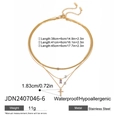 Collier à trois rangs en acier doré avec pierre violette et pendentif croix en zircon - Style Pendentif Croix Triple Couche et Pierre Violette (JDN2407046-6) / Or