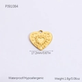 18k gold plated heart pendant with sun and star engraving on white background - PJ91084 Celestial Heart