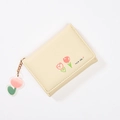 Cartera pequeña beige de tres pliegues con diseño de tulipán y mensaje - Blanco Roto