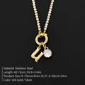 14K gold plated titanium steel necklace with sparkling letter U pendant and tennis chain. - Letter U