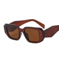 Square dark brown tortoise sunglasses with angular frames for a retro hip-hop style - C5 Tea Frame Tea Lens