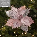 Light pink 24cm artificial Christmas flower with silver glitter edges on a holiday tree - Pink