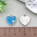 Detailed view of heart-shaped enamel pendants showing front pattern and size measurement - Blue Heart Moon Star 11x12mm