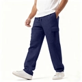 Pantaloni sportivi hip-hop da uomo blu navy con tasche cargo e coulisse in vita su bianco - S / Blu Notte