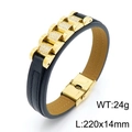 Men's black braided leather bracelet with gold-plated metal inlay and sparkling rhinestones - A-Style Gold (Adjustable) (KB144485-KFC)