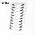 Close-up of 10 pairs of XYJ14 black cat-eye false eyelashes neatly arranged in a tray - Curled Voluminous Style (XYJ14) / 10 Pairs Set