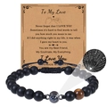 Black matte projection stone bracelet with tiger eye bead on English message card - Matte Black Stone-8mm / To My Love