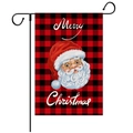 Detail of Christmas garden flag with Santa Claus on red and black buffalo plaid linen - Style 8