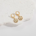 Golden hoop earrings with religious Madonna pendant and heart-shaped rhinestone frame - Small Hollow Heart Style (ES2680小爱心)