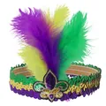 Sequin Mardi Gras headband with purple, yellow, and green feathers and Fleur-de-lis motif - One Size / Fleur-de-lis Decoration Style