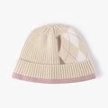 Berretto invernale da donna in beige con strisce rosa e classico motivo a quadri - Beige