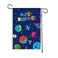 Space-themed happy birthday garden flag set with solar system planets and metal stand - Space Theme