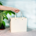 Handheld creamy white square paper gift bag with matching satin ribbon handles - Large 27*23*13cm / Cream